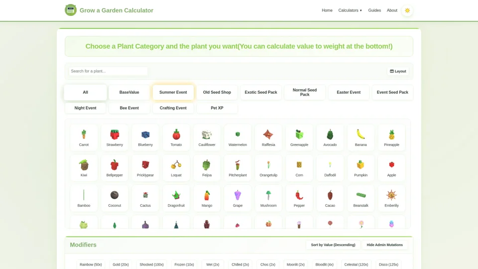 Grow a Garden Calculator - Plant Value Calculator